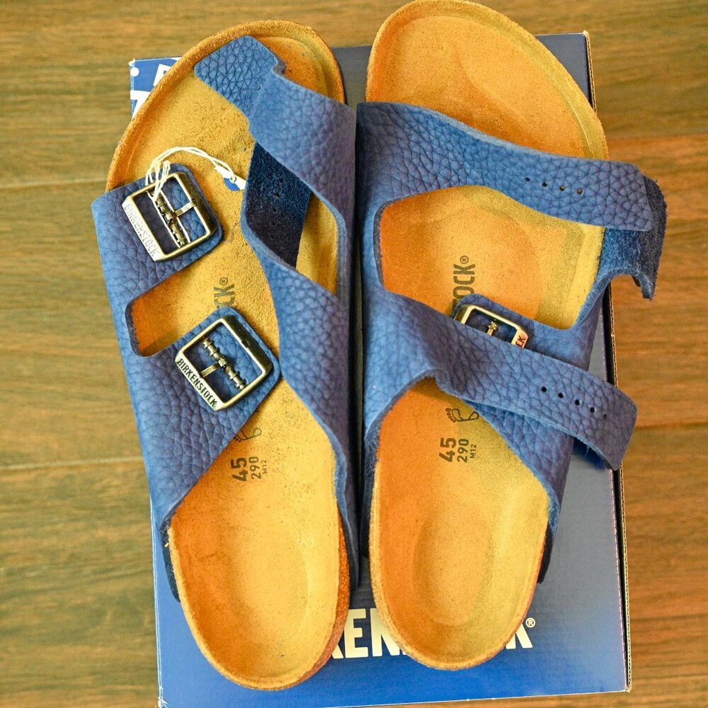 Men's Birkenstock Arizona Indigo Blue Leather Sandals size 12/45